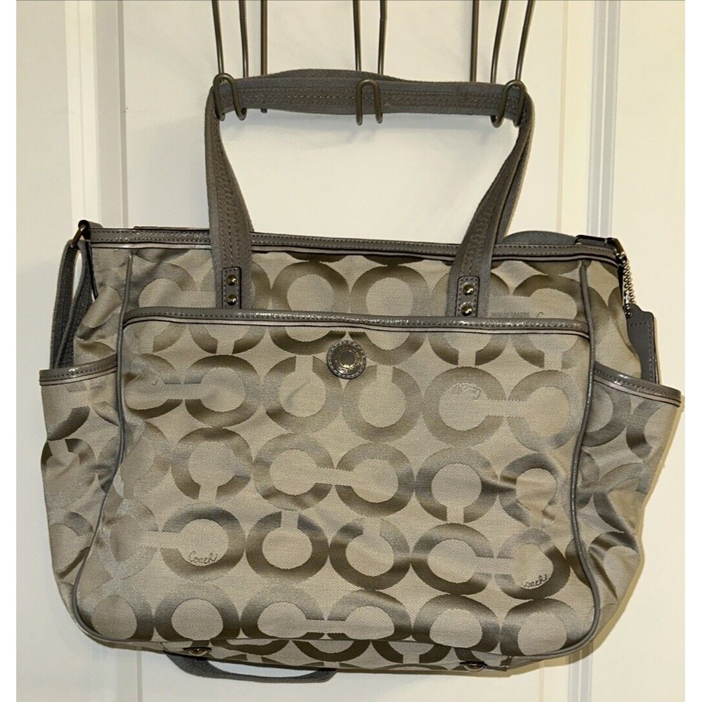 Coach Signature Logo Gray Unisex Diaper Bag Tote Handbag Changing Pad #16981